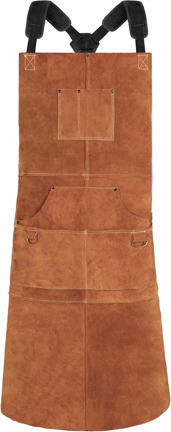 QeeLink Leather Welding Apron with 6 Pockets - Heat & Flame-Resistant Apron, 24'' X 42'', Adjustable M to XXXL 2 71TEZkQuvtL. AC SL1500