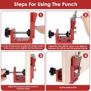 Pocket Hole Jig Kit, Adjustable Aluminum Pocket Hole System, Portable Screw Jig Set Guides Joint Carpentry Locator Woodworking Tools with Wooden Hole Plugs - Image 6