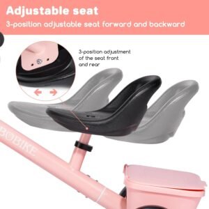 Bobike Toddler Tricycle for Ages 2-5 Years, Tricycle with 2 LED Light Wheels, Toddler Bike with 3-Position Seat and Rear Basket, Kids Bike Gift for Boys & Girl (Pink) - Image 4