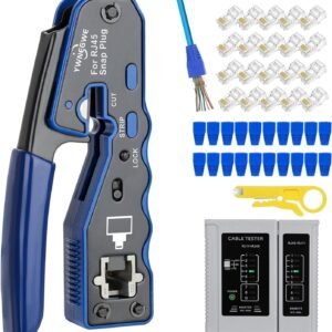 RJ45 Crimp Tool Kit Pass Thru Ethernet Crimper for Cat5e Cat6 Cat6a 8P8C Modular Connectors, All-in-One Cat6 Crimping Tool and Tester(9V Battery Not Included) - Image 2