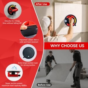 2 Pack 8" Heavy Duty Suction Cups to Lift Large Glass,Max Load 960lbs Window Suction Cups,Powerful Industrial Tile Suction Cup Tool for Glass, Granite,Marble - Image 5