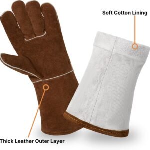 eletecpro Heavy Duty Leather Welding Apron Genuine Cowhide Flame & Heat Resistant Adjustable 42Lx24W with 6 Tool Pockets and Gloves for Mechanic, BBQ, Woodworking, Gardening, Men & Women Gift, Brown - Image 5