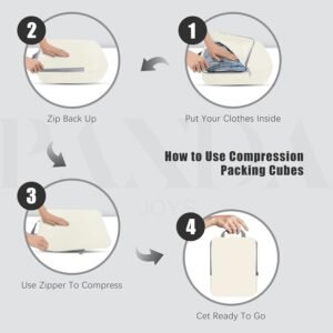 4 Set Compression Packing Cubes Travel - Travel Accessories Expandable Packing Organizers for Carry On - Essentials Luggage Bags - Beige - Image 3