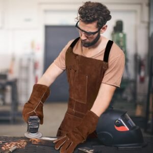 eletecpro Heavy Duty Leather Welding Apron Genuine Cowhide Flame & Heat Resistant Adjustable 42Lx24W with 6 Tool Pockets and Gloves for Mechanic, BBQ, Woodworking, Gardening, Men & Women Gift, Brown - Image 8