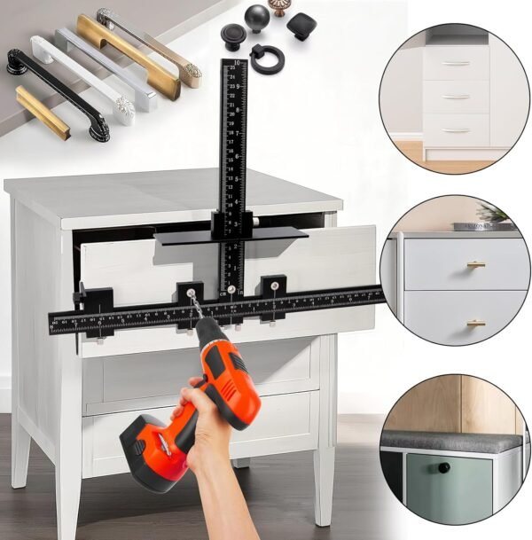 Cabinet Hardware Jig Tool - Adjustable Drill Template for Handles & Pulls on Drawers/Doors | All Aluminum Alloy with Center Punch & Carrying Bag 8 71Xj47aLFIL. AC SL1500