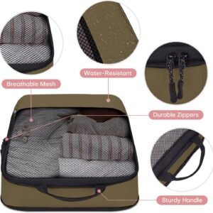 4 PCS Set Compression Packing Cubes for Travel, Lightweight Packaging Organizer Bags for Carry On Space Saving, Travel Essentials Cubes for Suitcase Backpack, Brown - Image 6