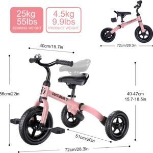 YGJT 3 in 1 Tricycle for Toddlers Age 2-5 Years Old, Folding Kids Balance Bike with Adjustable Seat and Removable Pedal, Toddler Bike Ride-on Toys for Infant, Gifts for Baby Girls Birthday(Pink) 17 YGJT 3 in 1 Tricycle for Toddlers Age 2-5 Years Old, Folding Kids Balance Bike with Adjustable Seat and Removable Pedal, Toddler Bike Ride-on Toys for Infant, Gifts for Baby Girls Birthday(Pink) - Image 8