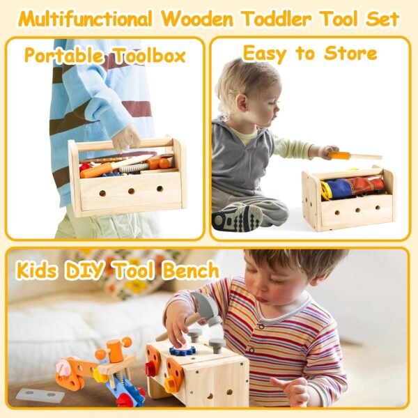 TONZE Kids Tool Set with Apron, Wooden Toddler Tool Bench Box Montessori Toys for 2 3 4 Year Old Boys Girls, 39 PCS Educational Construction Toys Pretend Play Toddler Toys 3 4 5 Year Old Birthday Gift 6 71Z3pa8ULFL. AC SL1500