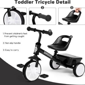 Bobike Toddler Tricycle for Ages 2-5 Years, Tricycle with 2 LED Light Wheels, Toddler Bike with 3-Position Seat and Rear Basket, Kids Bike Gift for Boys & Girl (Black) - Image 6