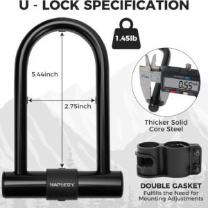 Hapleby Premium Bike Lock Set with 2 Keys, Bike U-Lock with 6 Feet Thickened Solid Steel Cable, Heavy Duty Anti Theft Bicycle U-Lock with Mounting Bracket for Road, Mountain, Folding Bike and Scooter 13 Hapleby Premium Bike Lock Set with 2 Keys, Bike U-Lock with 6 Feet Thickened Solid Steel Cable, Heavy Duty Anti Theft Bicycle U-Lock with Mounting Bracket for Road, Mountain, Folding Bike and Scooter - Image 6