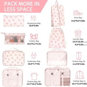KPX 8 Set Packing Cubes for Travel, Luggage Packing Organizers Accessories Large Toiletries Bag for Clothes Shoes Cosmetics (8Set-Pink Bow) 10 KPX 8 Set Packing Cubes for Travel, Luggage Packing Organizers Accessories Large Toiletries Bag for Clothes Shoes Cosmetics (8Set-Pink Bow) - Image 3