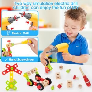 Kids Tool Set Toy with Drill, Stem Montessori Toys for 3 4 5 Years Old Boy Girl, 44 Pcs Wooden Toddler Tool Kits Inc Box, Learning Educational Construction Toy - Image 3