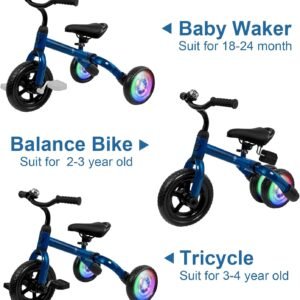 YGJT 3 in 1 Lighting Tricycle for Toddlers Age 2-5 Years Old, Folding Kids Balance Bike with Adjustable Seat and Removable Pedal, Toddler Bike Ride-on Toys for Infant, Gifts for Baby Boys Girls(Blue) 14 YGJT 3 in 1 Lighting Tricycle for Toddlers Age 2-5 Years Old, Folding Kids Balance Bike with Adjustable Seat and Removable Pedal, Toddler Bike Ride-on Toys for Infant, Gifts for Baby Boys Girls(Blue) - Image 6