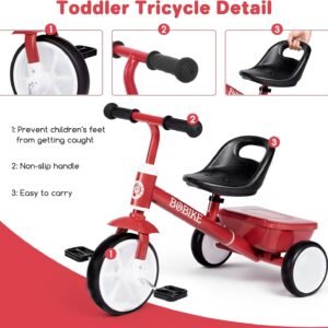Bobike Toddler Tricycle for Ages 2-5 Years, Tricycle with 2 LED Light Wheels, Toddler Bike with 3-Position Seat and Rear Basket, Kids Bike Gift for Boys & Girl (Red) 14 Bobike Toddler Tricycle for Ages 2-5 Years, Tricycle with 2 LED Light Wheels, Toddler Bike with 3-Position Seat and Rear Basket, Kids Bike Gift for Boys & Girl (Red) - Image 6