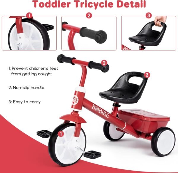 Bobike Toddler Tricycle for Ages 2-5 Years, Tricycle with 2 LED Light Wheels, Toddler Bike with 3-Position Seat and Rear Basket, Kids Bike Gift for Boys & Girl (Red) 6 71b9qqrlIJL. AC SL1500