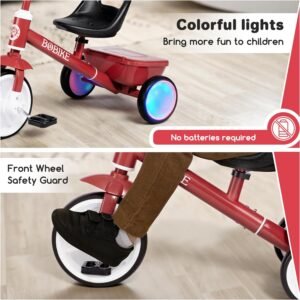 Bobike Toddler Tricycle for Ages 2-5 Years, Tricycle with 2 LED Light Wheels, Toddler Bike with 3-Position Seat and Rear Basket, Kids Bike Gift for Boys & Girl (Red) 13 Bobike Toddler Tricycle for Ages 2-5 Years, Tricycle with 2 LED Light Wheels, Toddler Bike with 3-Position Seat and Rear Basket, Kids Bike Gift for Boys & Girl (Red) - Image 5