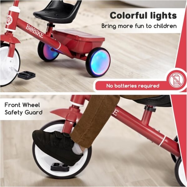 Bobike Toddler Tricycle for Ages 2-5 Years, Tricycle with 2 LED Light Wheels, Toddler Bike with 3-Position Seat and Rear Basket, Kids Bike Gift for Boys & Girl (Red) 5 71bn0fDT8fL. AC SL1500