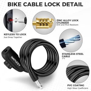 Hapleby Premium Bike Lock with 2pcs Keys, Professional Bike Cable Lock of 4 Feet, Heavy Duty Bicycle Lock Cable for Strong Anti-Theft, Come with 1PCS Mounting Bracket - Image 3
