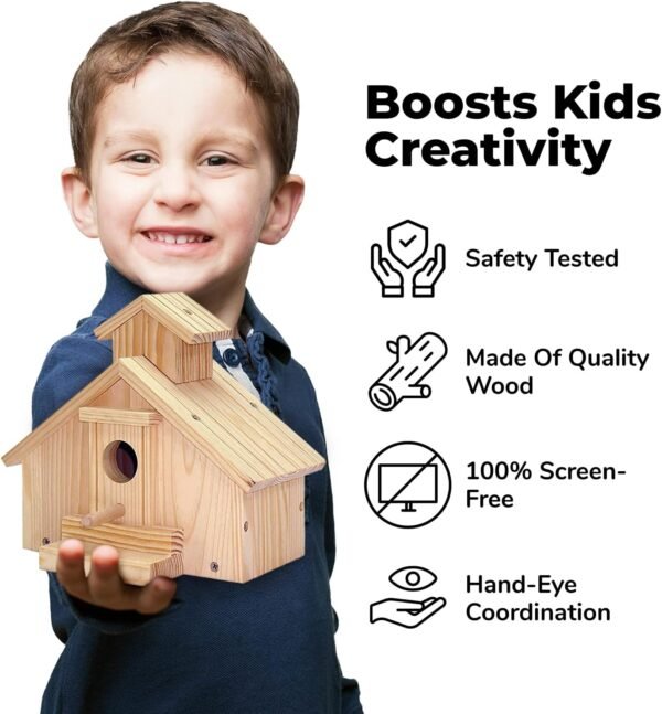 Kraftic Woodworking Building Kit for Kids and Adults, 2 Educational DIY Carpentry Construction Wood Model Kit Toy Projects for Boys and Girls - Build a Wooden Town Hall Birdhouse and Train 4 71cIuQkp+EL. AC SL1500
