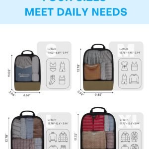 4 PCS Set Compression Packing Cubes for Travel, Lightweight Packaging Organizer Bags for Carry On Space Saving, Travel Essentials Cubes for Suitcase Backpack, Brown - Image 3