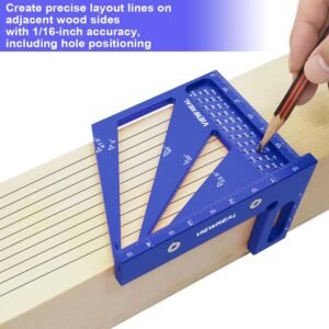 3D Multi Angle Measuring Ruler Aluminum Alloy Woodworking Square,Versatile Square Tool with Preset Angles from 22.5° to 90° Ideal Layout Tool for Carpentry, Engineering & DIY Projects - Image 4