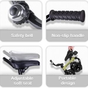 YGJT 3 in 1 Tricycle for Toddlers Age 2-5 Years Old, Folding Kids Balance Bike with Adjustable Seat and Removable Pedal, Toddler Bike Ride-on Toys for Infant, Gifts for Baby Boys Girls(Army Green) 15 YGJT 3 in 1 Tricycle for Toddlers Age 2-5 Years Old, Folding Kids Balance Bike with Adjustable Seat and Removable Pedal, Toddler Bike Ride-on Toys for Infant, Gifts for Baby Boys Girls(Army Green) - Image 6