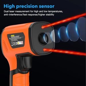 MESTEK Infrared Thermometer Temperature Gun -40℉~2912℉, High Temp Thermometer with Thermocouple Probe, Non-contact Digital Laser Thermometer Gun 50:1 Pyrometer for Industrial HVAC Forge Metal Smelting - Image 7