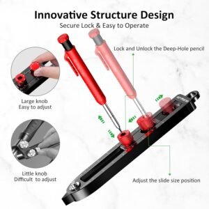 Multi-Function Scribing Tool, DIY Woodworking Scriber Line Maker, Portable Aluminum Alloy Woodworking Compass Scriber Tool, Inch Circle Marking Gauge,Deep Hole Carpenter Pencils 6 Refills. 12 Multi-Function Scribing Tool, DIY Woodworking Scriber Line Maker, Portable Aluminum Alloy Woodworking Compass Scriber Tool, Inch Circle Marking Gauge,Deep Hole Carpenter Pencils 6 Refills. - Image 4