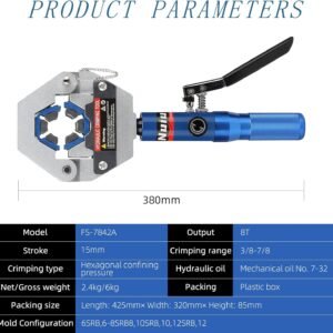 FS-7842A Hydraulic Hose Crimper Kit - 8T Handheld Crimping Tool w/Quick-Lock Dies, 7 Molds for Auto A/C, HVAC & Industrial Piping (3/8"-7/8") - Image 4
