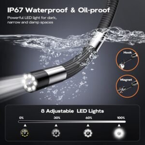 Two-Way Articulating Borescope Camera with Light: Industrial Endoscope Inspection Snake Camera - Flexible Bore Scope Cam with 0.33in Articulated Probe for Mechanic Automotive Engine Wall - 5.5FT - Image 7