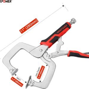 MAXPOWER 11-Inch Locking C Clamp Set, 2 Pack Metal Face Clamp with Large Flat Swivel Pads, Adjustable Heavy Duty C Clamps Locking Pliers for Woodworking, Carpentry, Cabinetry, Welding and Repair - Image 3