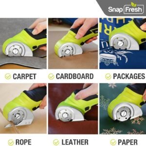 SnapFresh Cordless Electric Scissors, 4V Electric Mini Box Cutter, Carpet & Cardboard Cutter Tool with a Replacement Blade/Charger, Rotary Cutter for Cardboard Packages Leather Plastic (Green) 14 SnapFresh Cordless Electric Scissors, 4V Electric Mini Box Cutter, Carpet & Cardboard Cutter Tool with a Replacement Blade/Charger, Rotary Cutter for Cardboard Packages Leather Plastic (Green) - Image 4