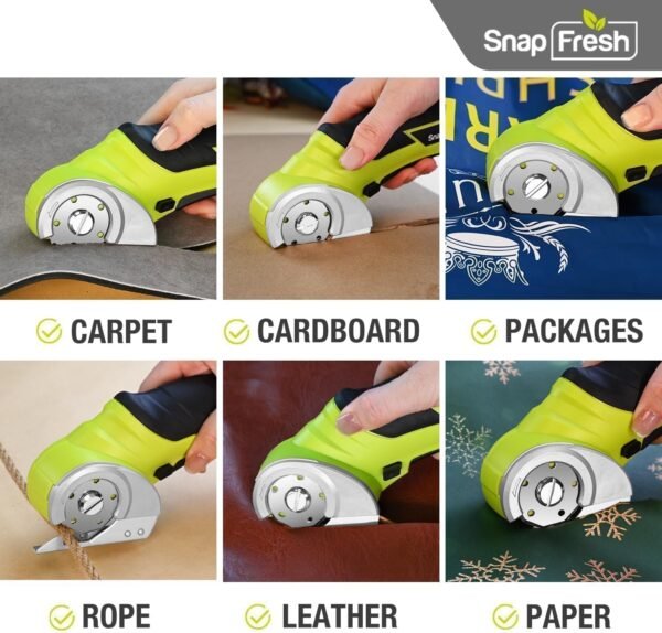SnapFresh Cordless Electric Scissors, 4V Electric Mini Box Cutter, Carpet & Cardboard Cutter Tool with a Replacement Blade/Charger, Rotary Cutter for Cardboard Packages Leather Plastic (Green) 4 71hdHaUQxLL. AC SL1500