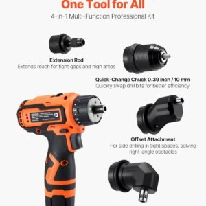 VEVOR Cordless Drill Driver, 5-In-1, Metal Chuck, Dual-Speed Variable, Drill Driver Kit with 2 Lithium Batteries and Charger, Tool Box, for Wood and Metal Drilling, Screw Tightening or Loosening - Image 3