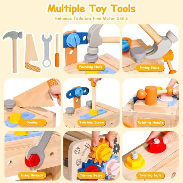 TONZE Kids Tool Set with Apron, Wooden Toddler Tool Bench Box Montessori Toys for 2 3 4 Year Old Boys Girls, 39 PCS Educational Construction Toys Pretend Play Toddler Toys 3 4 5 Year Old Birthday Gift 5 71iKRFbTQ1L. AC SL1500