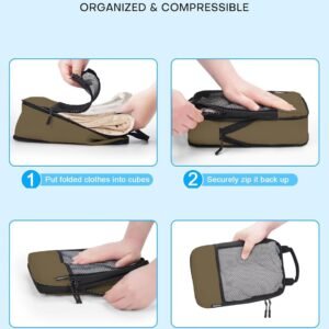 4 PCS Set Compression Packing Cubes for Travel, Lightweight Packaging Organizer Bags for Carry On Space Saving, Travel Essentials Cubes for Suitcase Backpack, Brown - Image 4