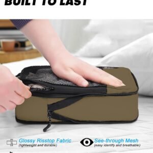 4 PCS Set Compression Packing Cubes for Travel, Lightweight Packaging Organizer Bags for Carry On Space Saving, Travel Essentials Cubes for Suitcase Backpack, Brown - Image 8