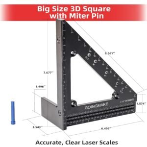 Big Carpenter Square 6x7.5 Inch Hole Scribing Ruler 3D Multi Angle Measuring Ruler 22.5-90 Degree Woodworking Square with Fixed Angle Pin 4 in 1 Square for Engineering and Construction - Image 3