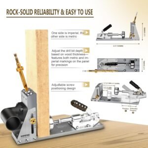 Pocket Hole Jig Kit, Professional Metal Pocket Screw Jig System with Detachable Vacuum Adapter, Sharp and Durable 3/8" Titanium Drill Bits (3-Pack, 2025 Upgraded), Fits 1/2" to 3-1/8" Thick Wood - Image 4
