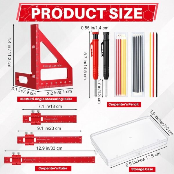 32 Pack Woodworking Ruler Precision Metal Slide Rule 3D Multi-Angle Measuring Ruler Miter Triangle Rule and Mechanical Carpenter Pencils with Sharpener for Carpenters Craftsmen Builders 3 71me0mOvxaL. SL1500