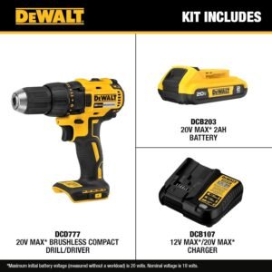 DEWALT 20V MAX Cordless Drill Driver Set, Electric Drill, Brushless 1/2 In 2 Speed, 2.0 Ah Battery and Charger Included, LED Light (DCD777D1) - Image 4