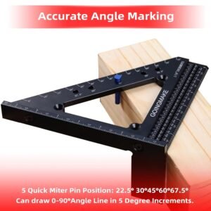 Big Carpenter Square 6x7.5 Inch Hole Scribing Ruler 3D Multi Angle Measuring Ruler 22.5-90 Degree Woodworking Square with Fixed Angle Pin 4 in 1 Square for Engineering and Construction - Image 6