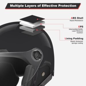 Motorcycle Helmet DOT Certified, German Style Half Helmet Electric Bike Scooter with Windshield Glasses Cool Retro Helmet for Men and Women - Image 4