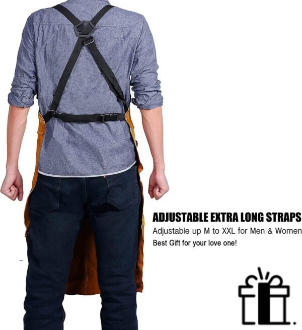 QeeLink Leather Welding Apron with 6 Pockets - Heat & Flame-Resistant Apron, 24'' X 42'', Adjustable M to XXXL 4 71npxiC1NFL. AC SL1500