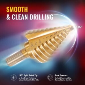 ZELCAN 10 Sizes Titanium Step Drill Bit, 1/4 to 1-3/8 Inches High Speed Steel Drill Cone Bits for Sheet Metal Hole Drilling Cutting, HSS Multi Size Hole Stepped Up Unibit for DIY Lovers Electrician 13 ZELCAN 10 Sizes Titanium Step Drill Bit, 1/4 to 1-3/8 Inches High Speed Steel Drill Cone Bits for Sheet Metal Hole Drilling Cutting, HSS Multi Size Hole Stepped Up Unibit for DIY Lovers Electrician - Image 5