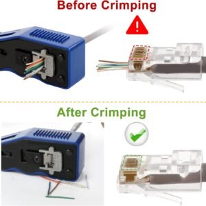 RJ45 Crimp Tool Kit Pass Thru Ethernet Crimper for Cat5e Cat6 Cat6a 8P8C Modular Connectors, All-in-One Cat6 Crimping Tool and Tester(9V Battery Not Included) - Image 5