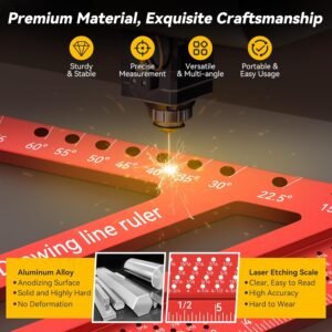 Housolution 8.5Inch 3D 6-in-1 Carpenter Square (1/16" Precision), 0-90° Aluminum Alloy Carpenter Square, Woodworking Protractor Drawing Line, Miter Triangle Ruler High Precision Layout, Red 15 Housolution 8.5Inch 3D 6-in-1 Carpenter Square (1/16" Precision), 0-90° Aluminum Alloy Carpenter Square, Woodworking Protractor Drawing Line, Miter Triangle Ruler High Precision Layout, Red - Image 6