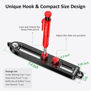 Multi-Function Scribing Tool, DIY Woodworking Scriber Line Maker, Portable Aluminum Alloy Woodworking Compass Scriber Tool, Inch Circle Marking Gauge,Deep Hole Carpenter Pencils 6 Refills. 15 Multi-Function Scribing Tool, DIY Woodworking Scriber Line Maker, Portable Aluminum Alloy Woodworking Compass Scriber Tool, Inch Circle Marking Gauge,Deep Hole Carpenter Pencils 6 Refills. - Image 7