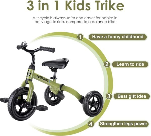 YGJT 3 in 1 Tricycle for Toddlers Age 2-5 Years Old, Folding Kids Balance Bike with Adjustable Seat and Removable Pedal, Toddler Bike Ride-on Toys for Infant, Gifts for Baby Boys Girls(Army Green) 5 71rXKiad0XL. AC SL1500