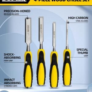 DOWELL Wood Chisel Tool Set 4pc Sturdy Chisel, 1/4 inch,1/2 inch,3/4 inch,1 inch with Carpenter Pencils HY080103 - Image 6